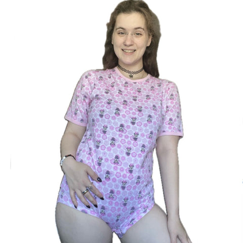 Squishyabdl Cotton Pink Mouse Pattern Bodysuit second image