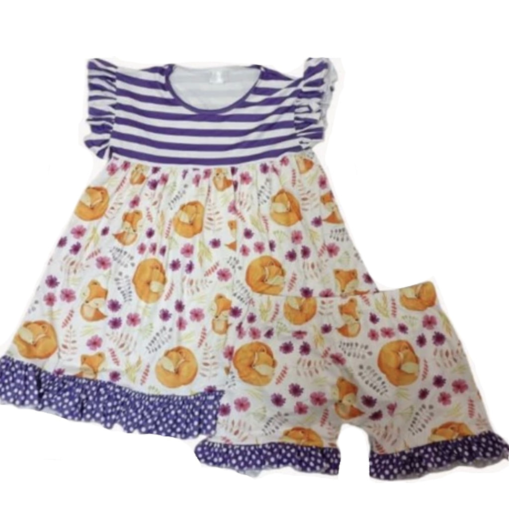 Sleepy Fox Ruffle Sleeve Dress