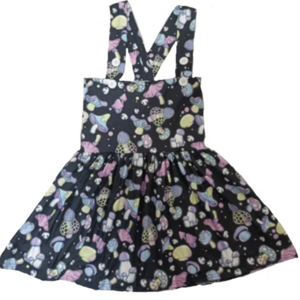 Pastel Mushroom Suspender Skirt Dress
