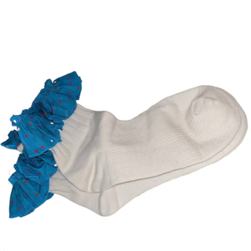 Blue with Hot Pink Dots Ruffle Socks