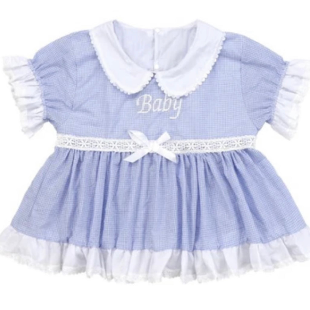 Blue & White Embroidered Baby Doll Dress