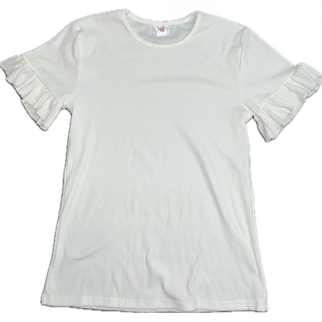 White Ribbed Puff Sleeve Shirt