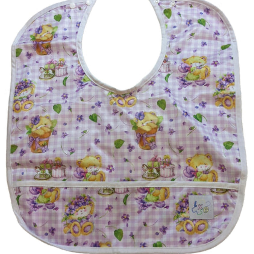 Lilac Spring Bears Water Proof Bib with Pocket
