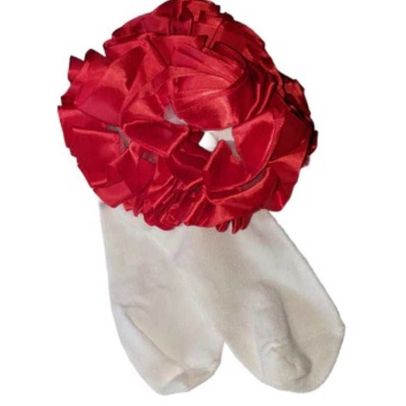 Ruffle Satin Ribbon Socks Red