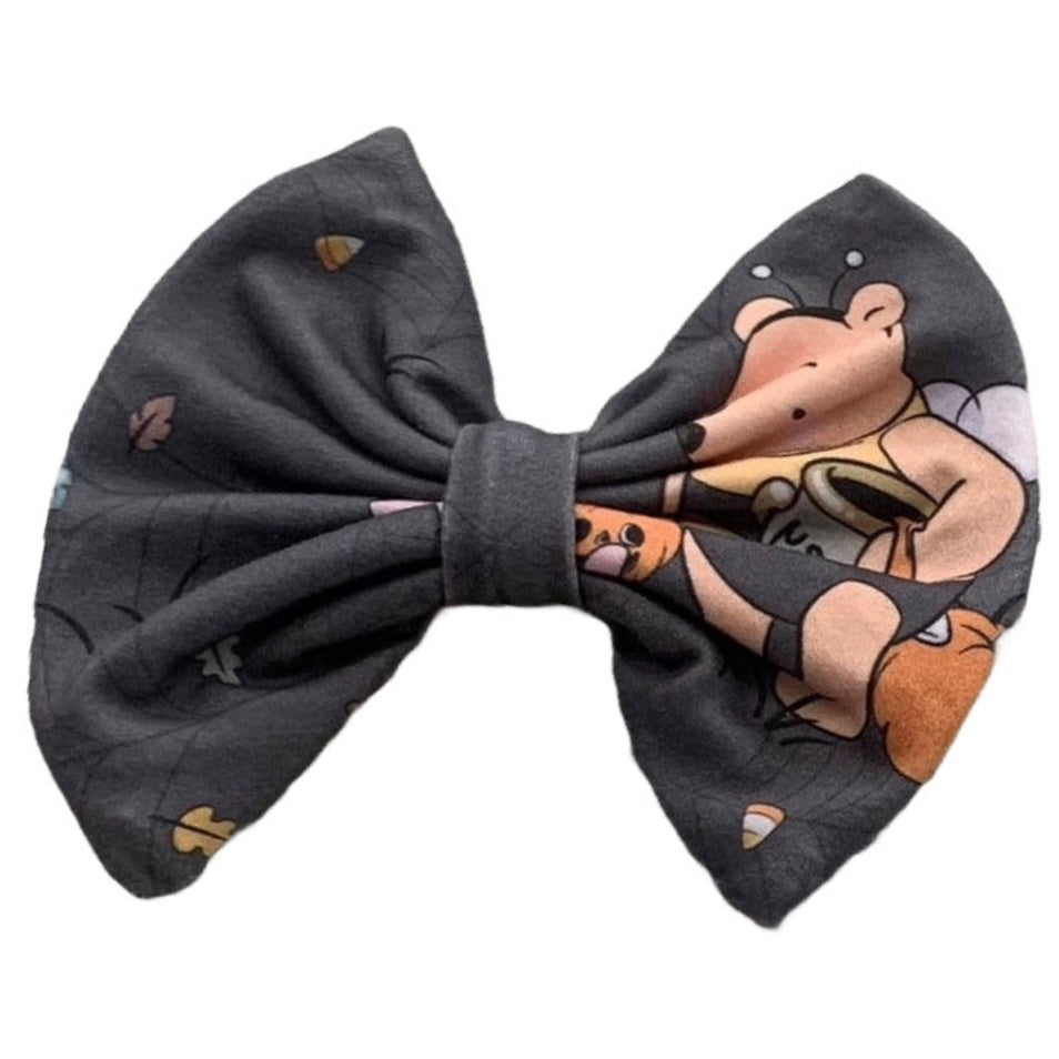 Trick or Treat Bear Dark Fabric Hair Bow