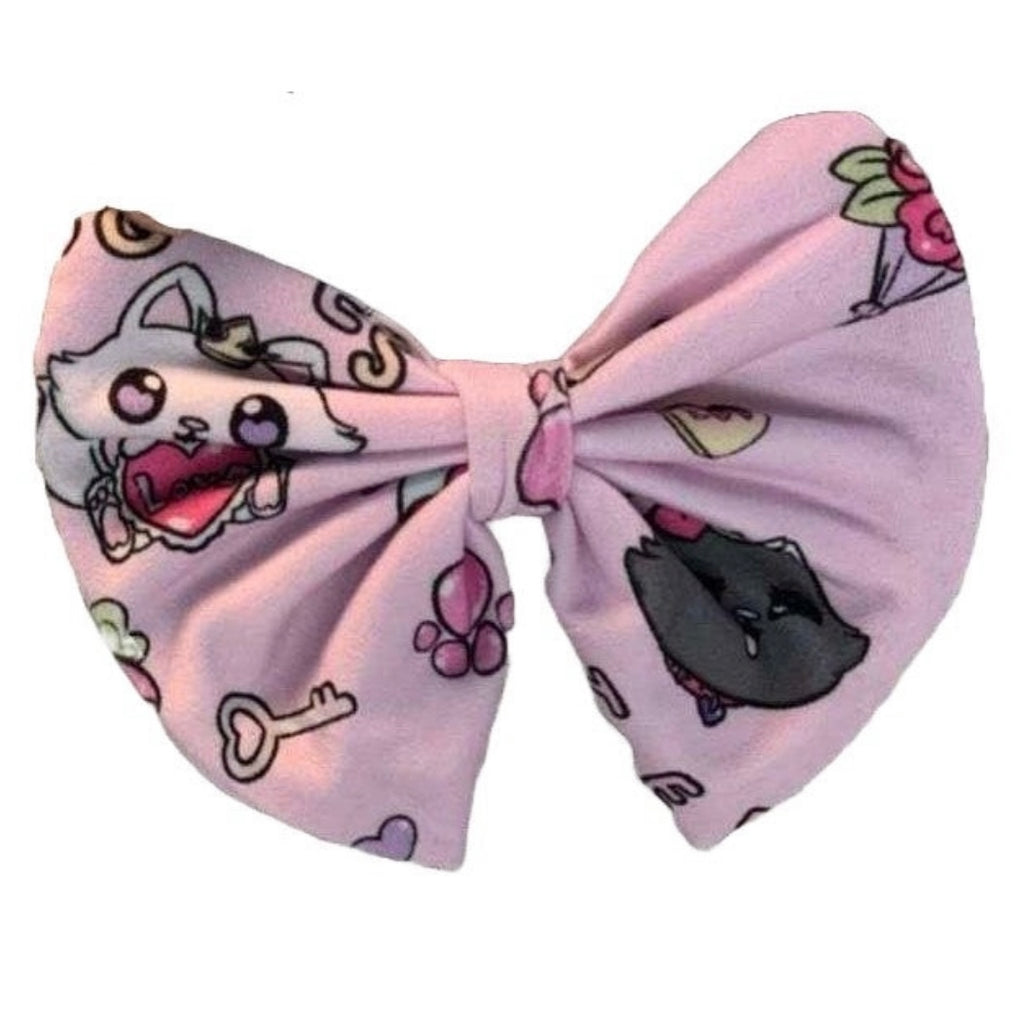 Princess Kitty Love Pink Fabric Hair Bow