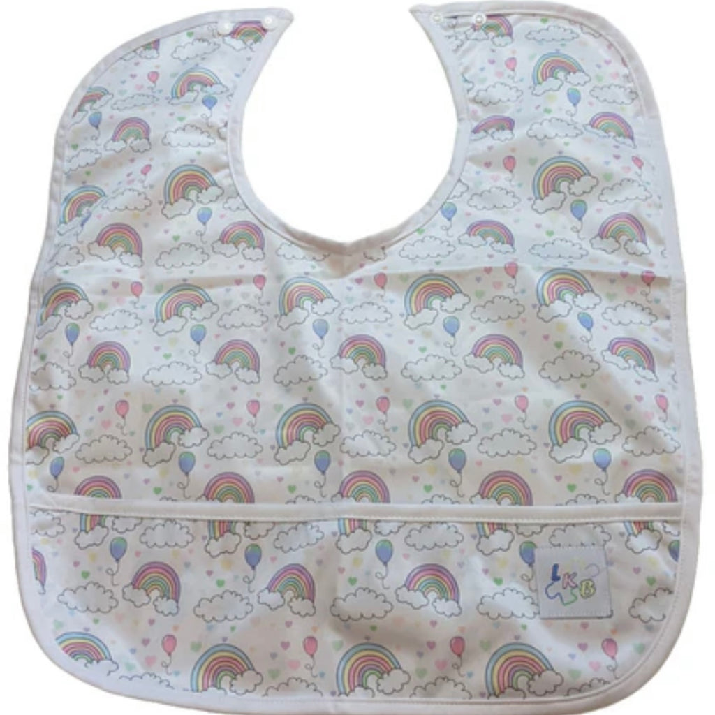 Pastel Dreamland Rainbows Water Proof Bib with Pocket