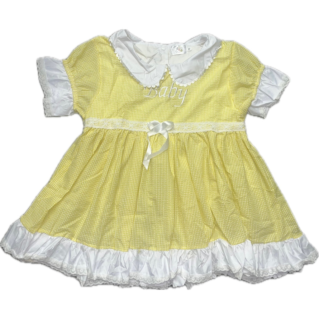 Yellow & White Embroidered Baby Doll Dress