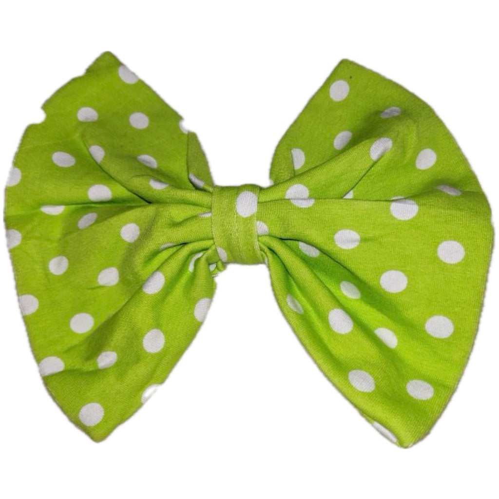 White & Green Dots Fabric Hair Bow