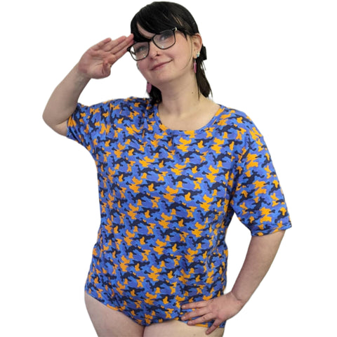 Squishyabdl Blue and Orange Camouflage Cotton Bodysuit second image