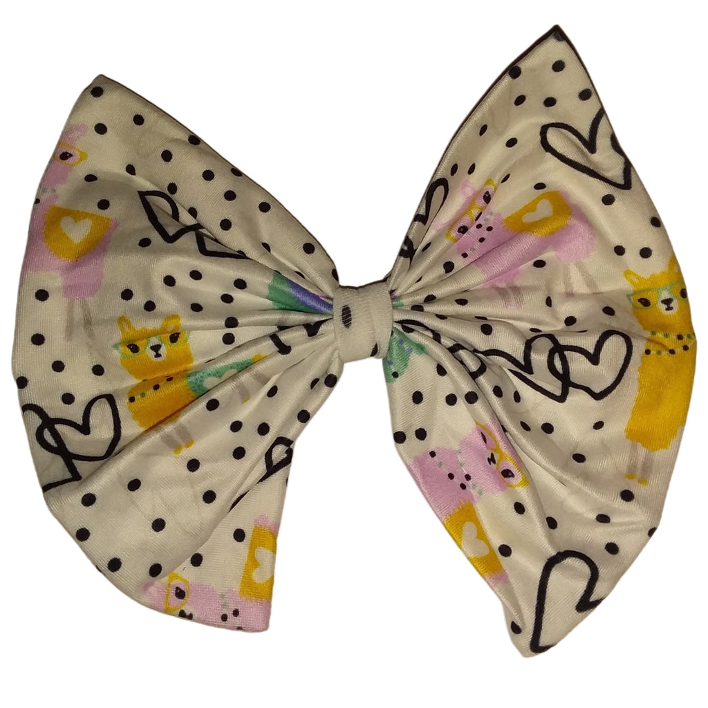 Hearts & Llamas Fabric Hair Bow