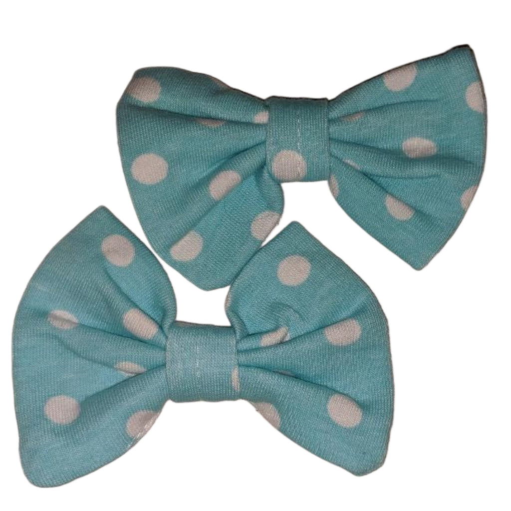 Light Blue Dots Fabric 2pc Hair Bow Set