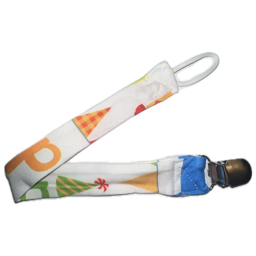 Happy Birthday Dinosaur Fabric Pacifier Clip