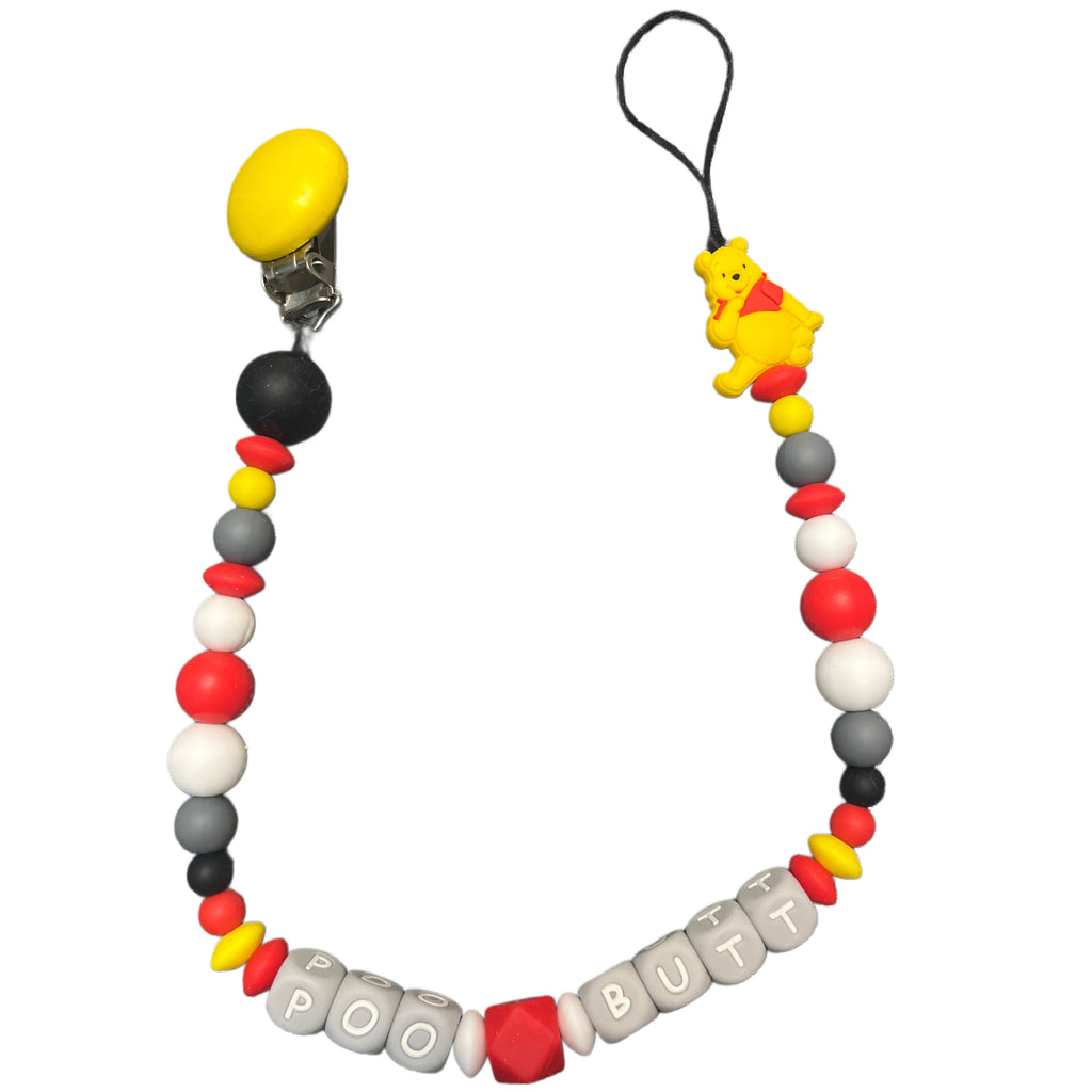 Poo Butt Bear Silicone Teether Pacifier Clip
