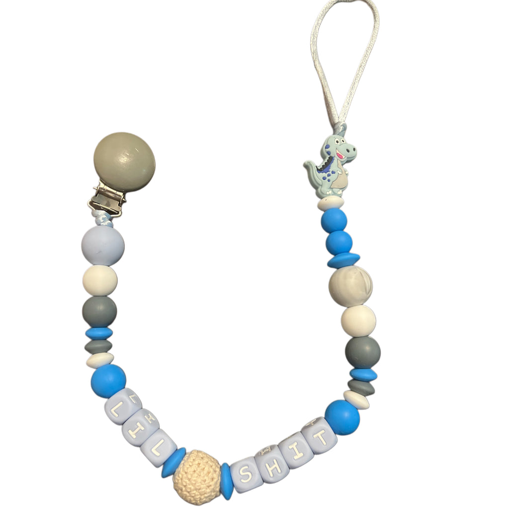 Lil Shit Dino Silicone Teether Pacifier Clip