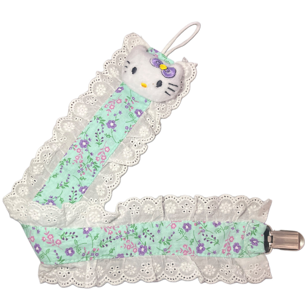 Floral Kitty Ruffle Deluxe Pacifier Clip