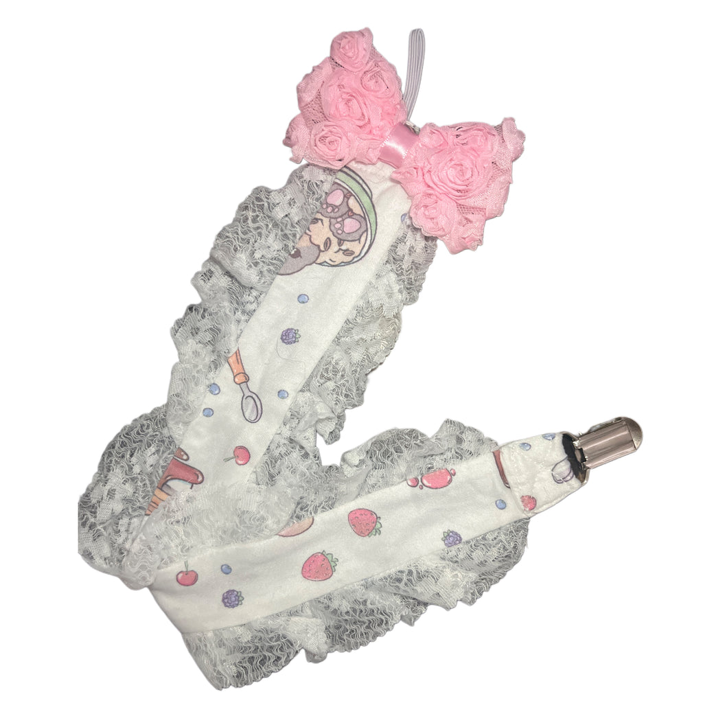 Breakfast Bunny Plush Ruffle Deluxe Pacifier Clip