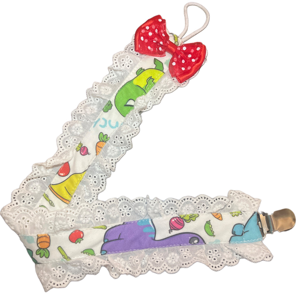 Veggisaurus Dinosaur Plush Ruffle Deluxe Pacifier Clip