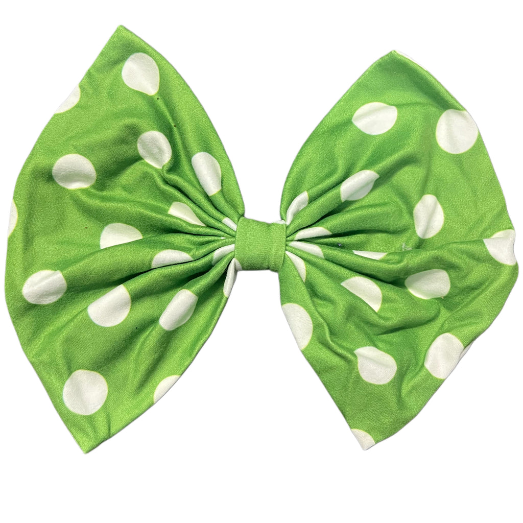 Green & White Dots Fabric Hair Bow