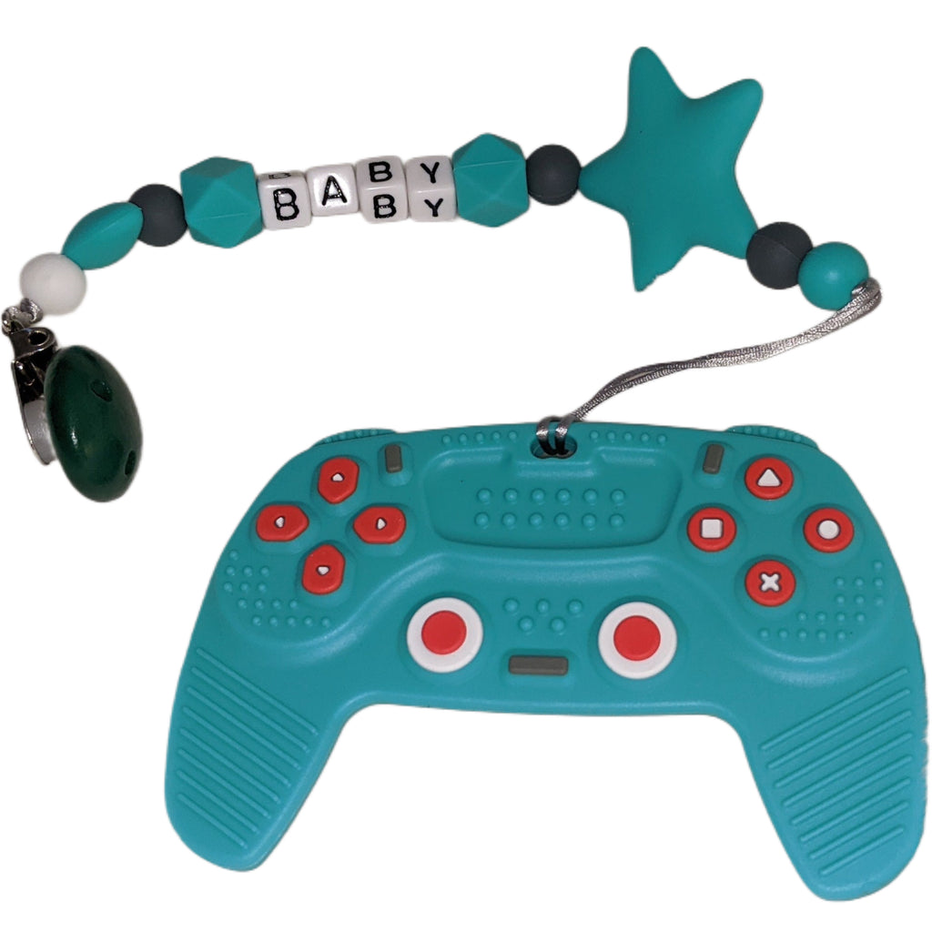 Video Game Silicone Teether Chewing Toy Pacifier Clip
