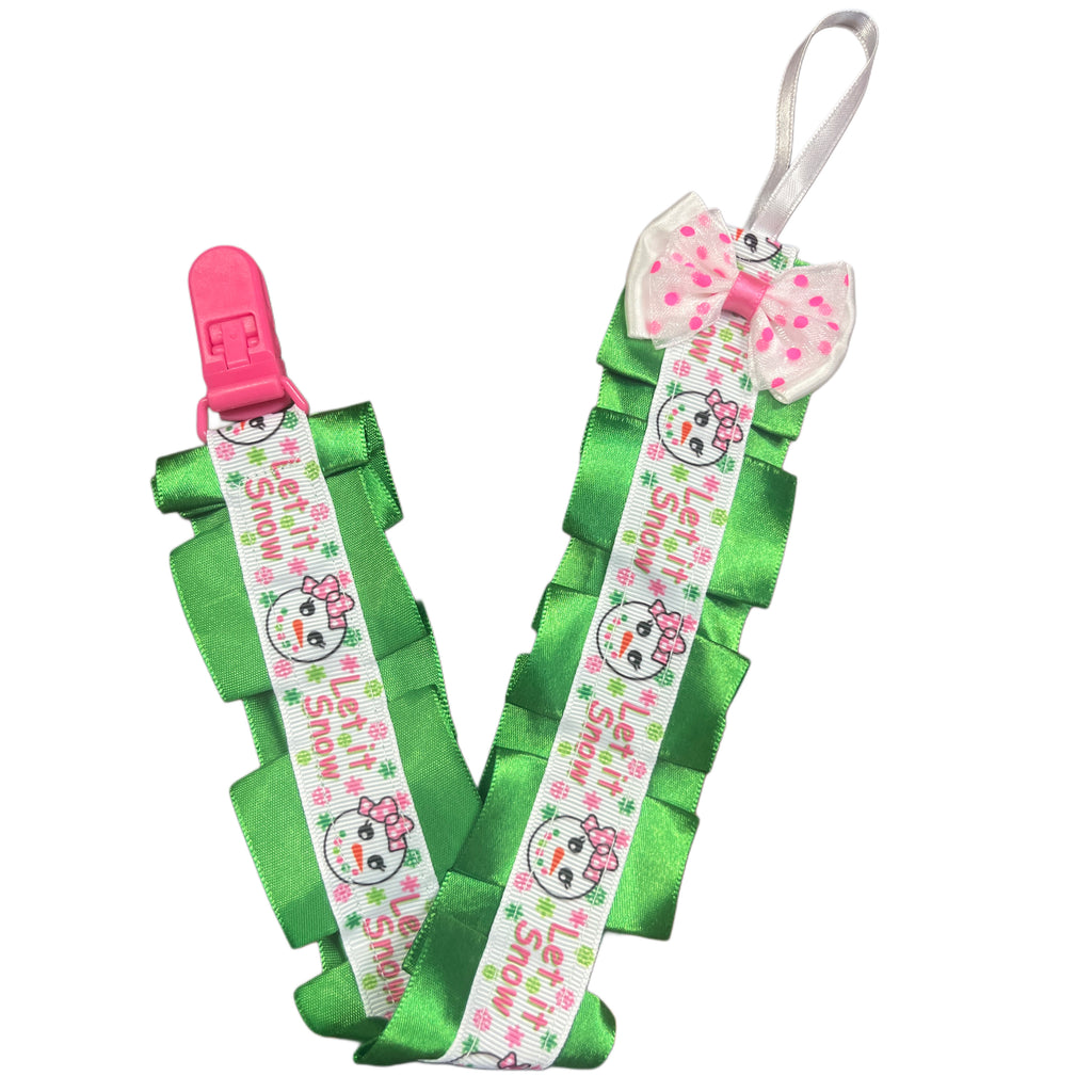 Let It Snow Plush Ruffle Deluxe Pacifier Clip