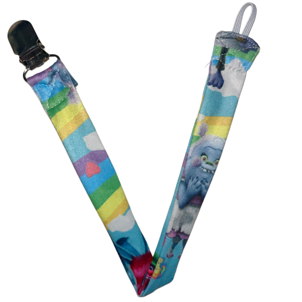Rainbow Troll Fabric Pacifier Clip