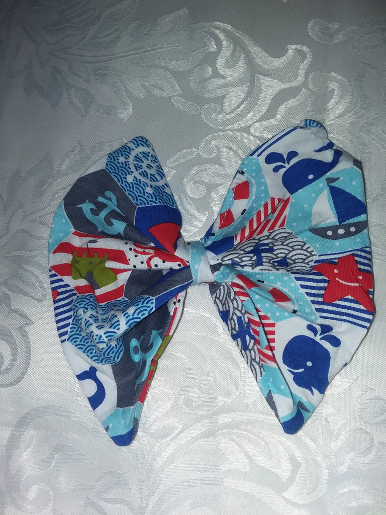 Nautical Sailboat Fabric Hair Bow
