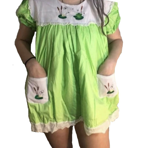 Frogs and Lily Pads Embroidered Baby Doll Dress second image