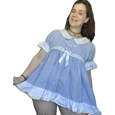 Blue & White Embroidered Baby Doll Dress second image
