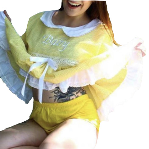 Yellow & White Embroidered Baby Doll Dress second image
