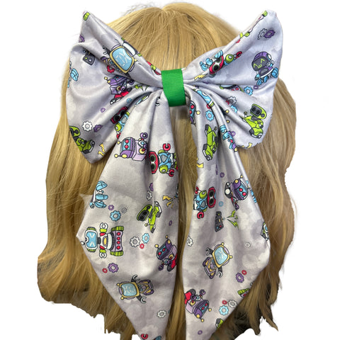 Gear Head Robots Large Handmade Hair Bow second image