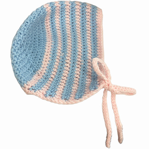 Large Pink & Blue Crochet Adult Baby Bonnet second image