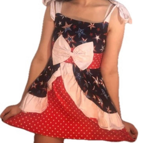 Red, White, Blue Polka Dots & Stars Halter Dress second image