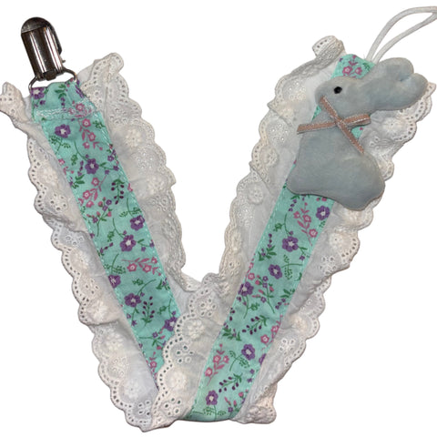 Floral Bunny Ruffle Deluxe Pacifier Clip Multi Listing second image