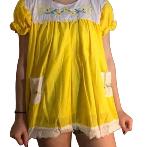 Bright Yellow Lil Bird Embroidered Baby Doll Dress second image