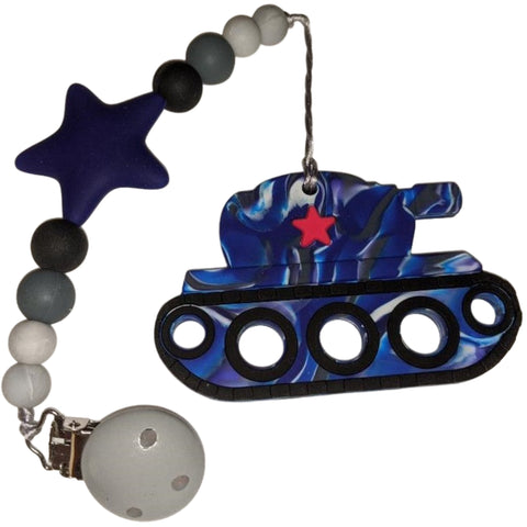 Vehicles Tank Silicone Teether Chewing Toy Pacifier Clip VARIETY second image