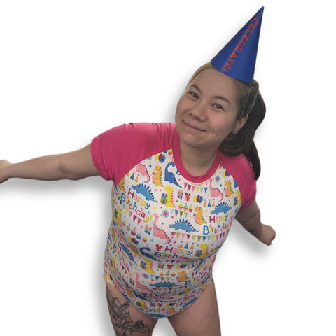 Pink Happy Birthday Dinosaur Bodysuit second image